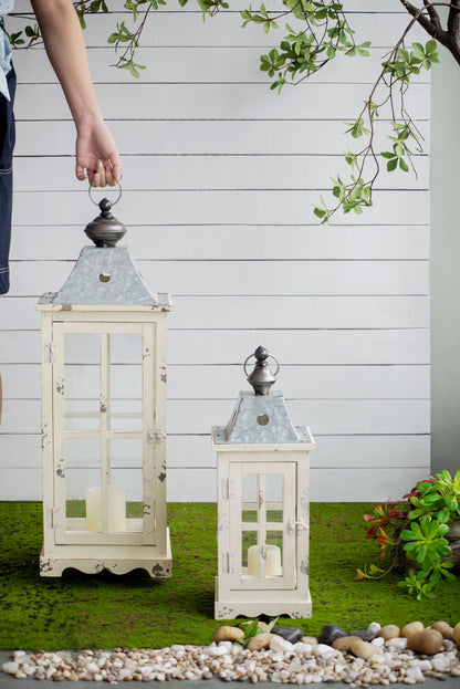 Ivory Wooden Candle Lantern and Vintage Decor