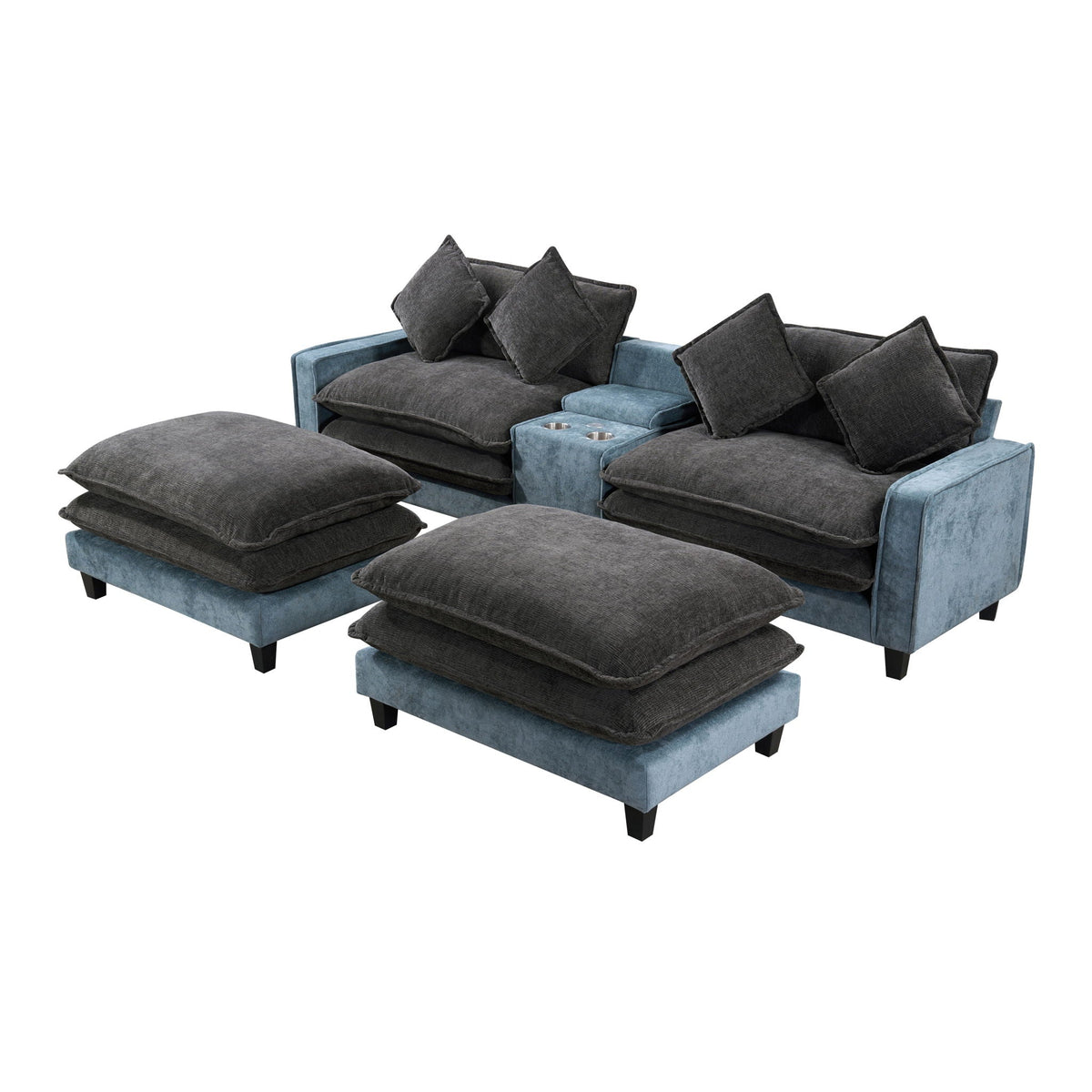 Sectional sofa 3-piece gray/blue fabric with removable ottomans and USB ports HouseOfZazla on Tampa Home & Garden Store
