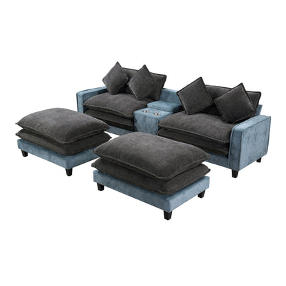 Sectional sofa 3-piece gray/blue fabric with removable ottomans and USB ports HouseOfZazla on Tampa Home & Garden Store