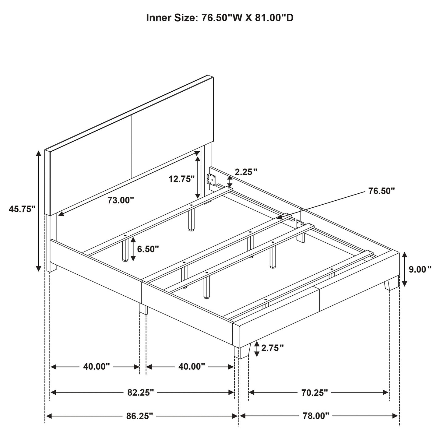 Efram Panel Bed upholstered platform bed by HouseOfZazla with detailed assembly measurements on Tampa Home & Garden Store