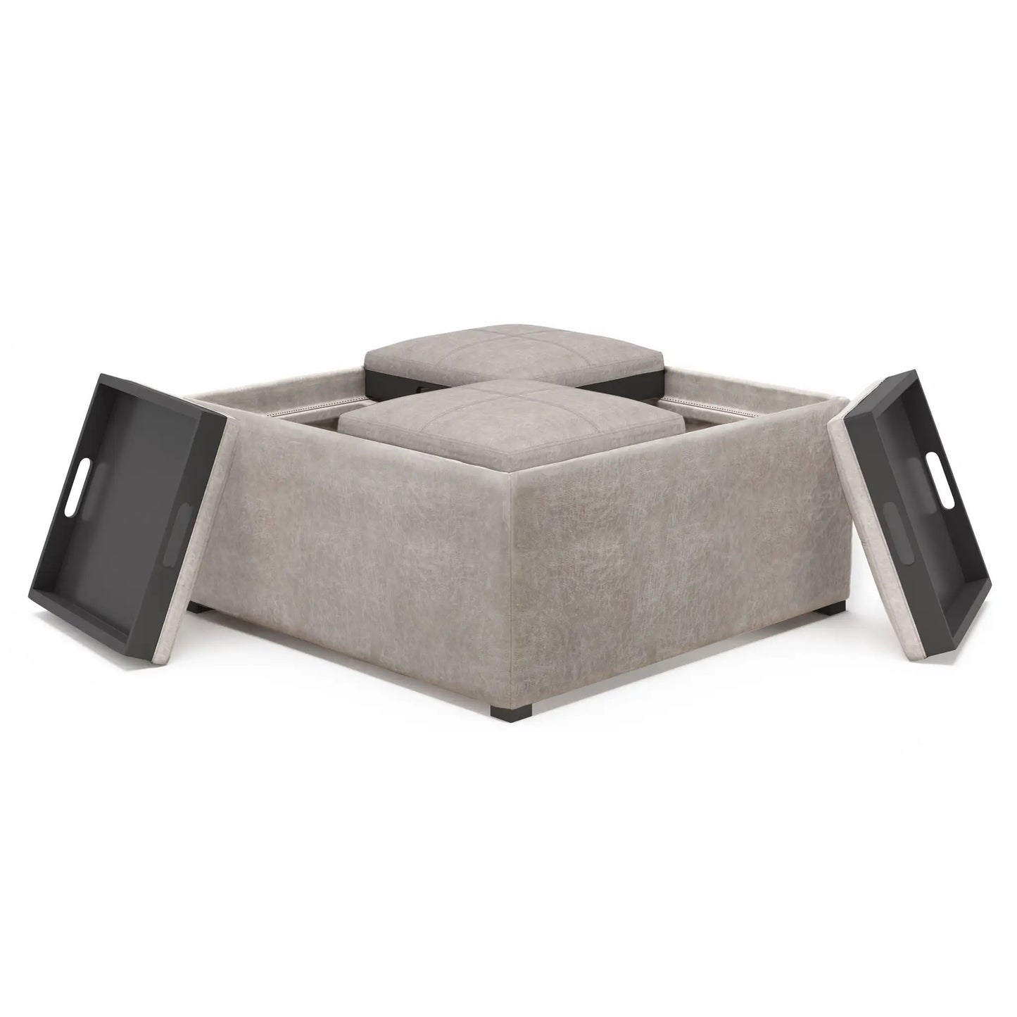 Avalon square storage ottoman in light gray fabric with lids on Tampa Home & Garden Store