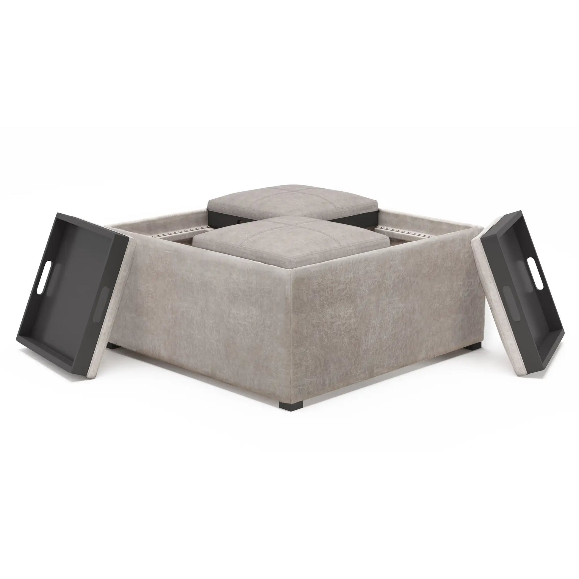 Avalon square storage ottoman in light gray fabric with lids on Tampa Home & Garden Store