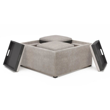 Avalon square storage ottoman in light gray fabric with lids on Tampa Home & Garden Store