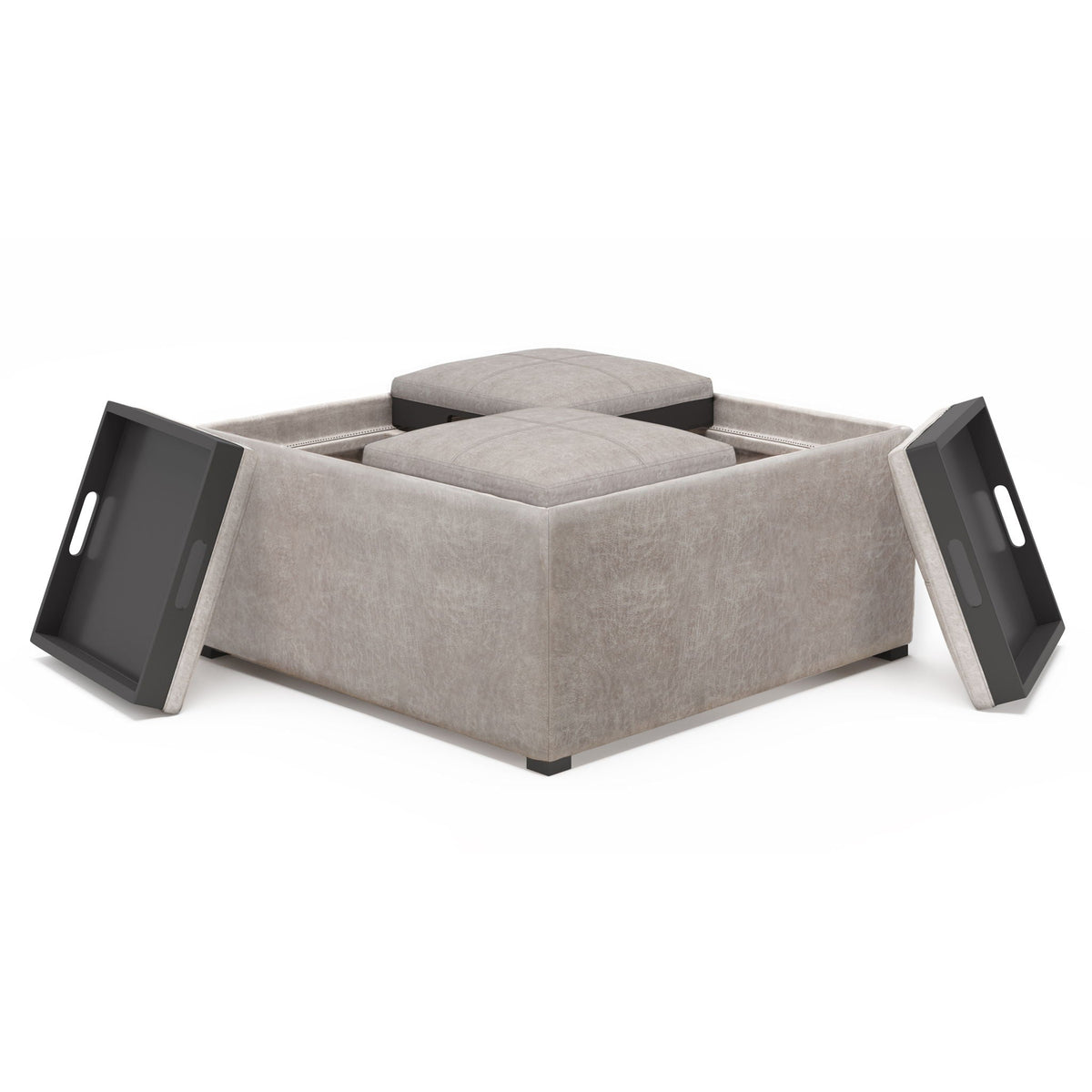 Avalon square storage ottoman coffee table with beige fabric and black tray lids HouseOfZazla on Tampa Home & Garden Store