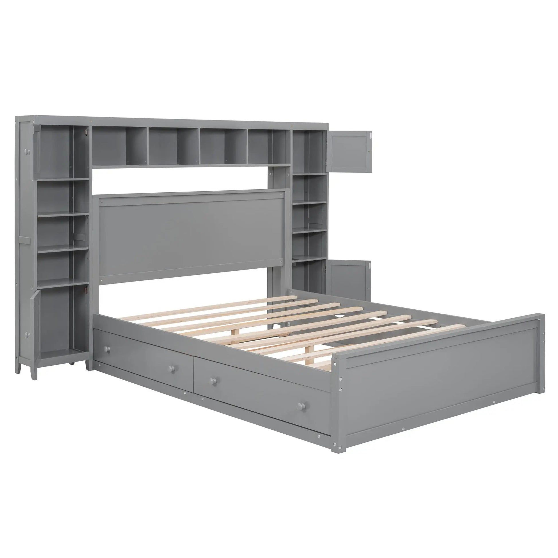 Cabinet bed with shelves, sockets, twin long trundle in gray by Unique Piece Furniture on Tampa Home & Garden Store