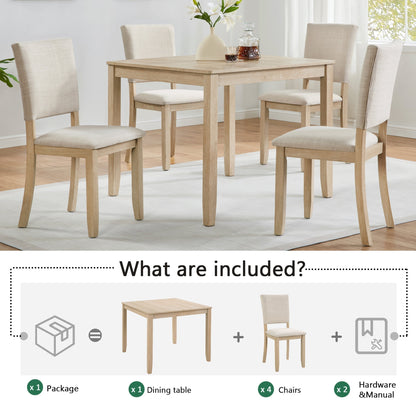 5-Piece dining table set with 4 upholstered chairs in light oak by HouseOfZazla on Tampa Home & Garden Store