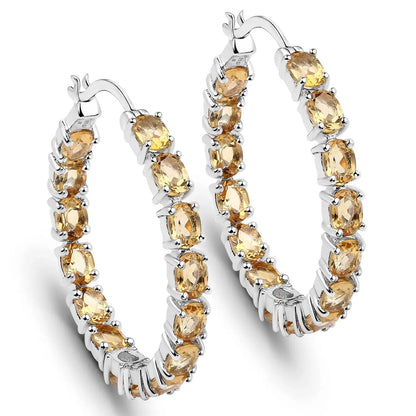4.80ct Genuine Citrine sterling silver hoop earrings with oval-cut stones on Tampa Home & Garden Store