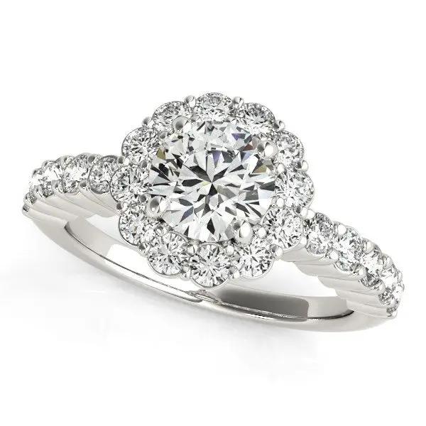 14k white gold diamond engagement ring with round center stone and floral halo Bids.com on Tampa Home & Garden Store
