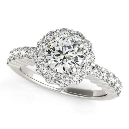 14k white gold diamond engagement ring with round center stone and floral halo Bids.com on Tampa Home & Garden Store