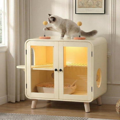 Cat hidden litter box enclosure with glass doors and RGB LED light, HouseOfZazla on Tampa Home & Garden Store