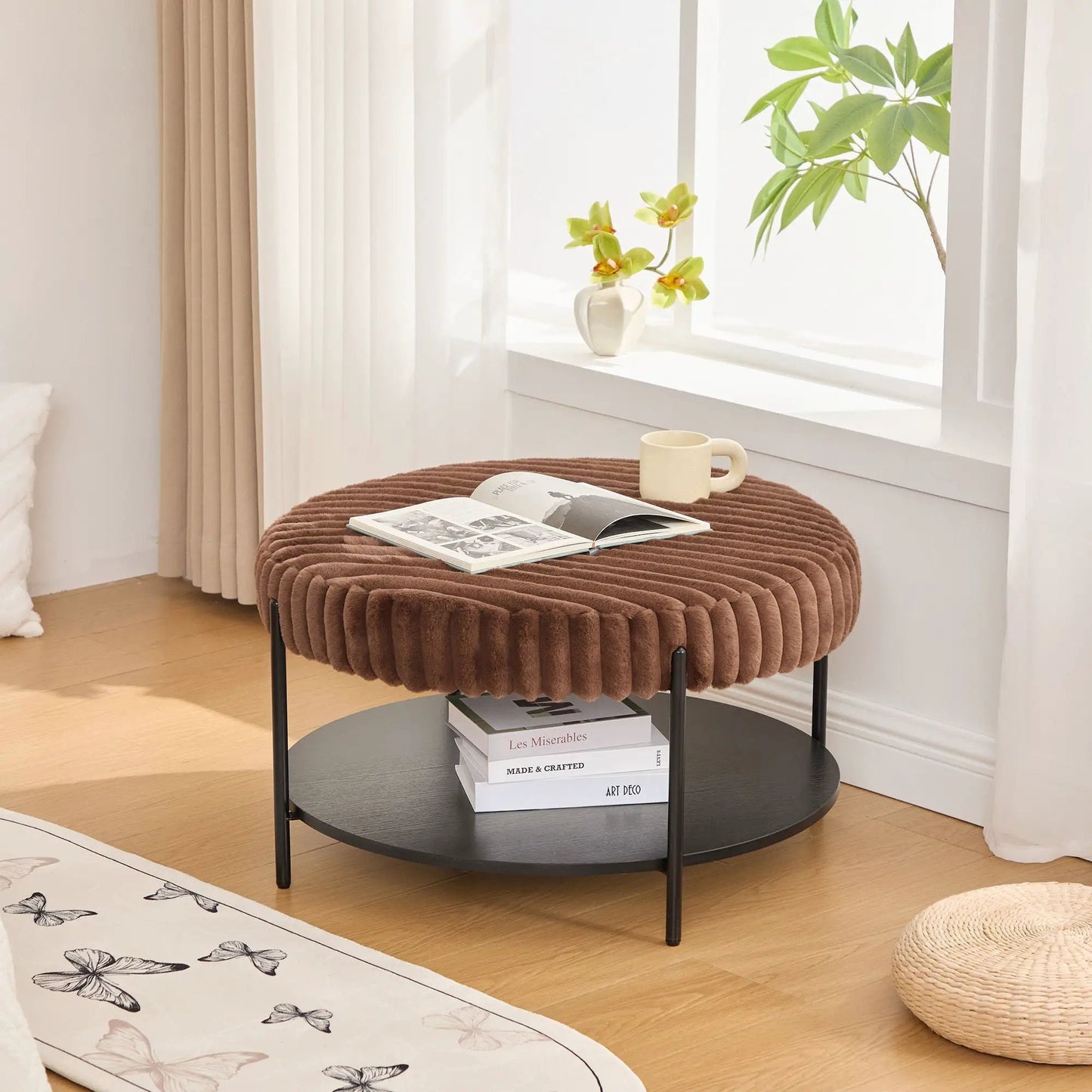 Modern Upholstered Round Ottoman Coffee Table