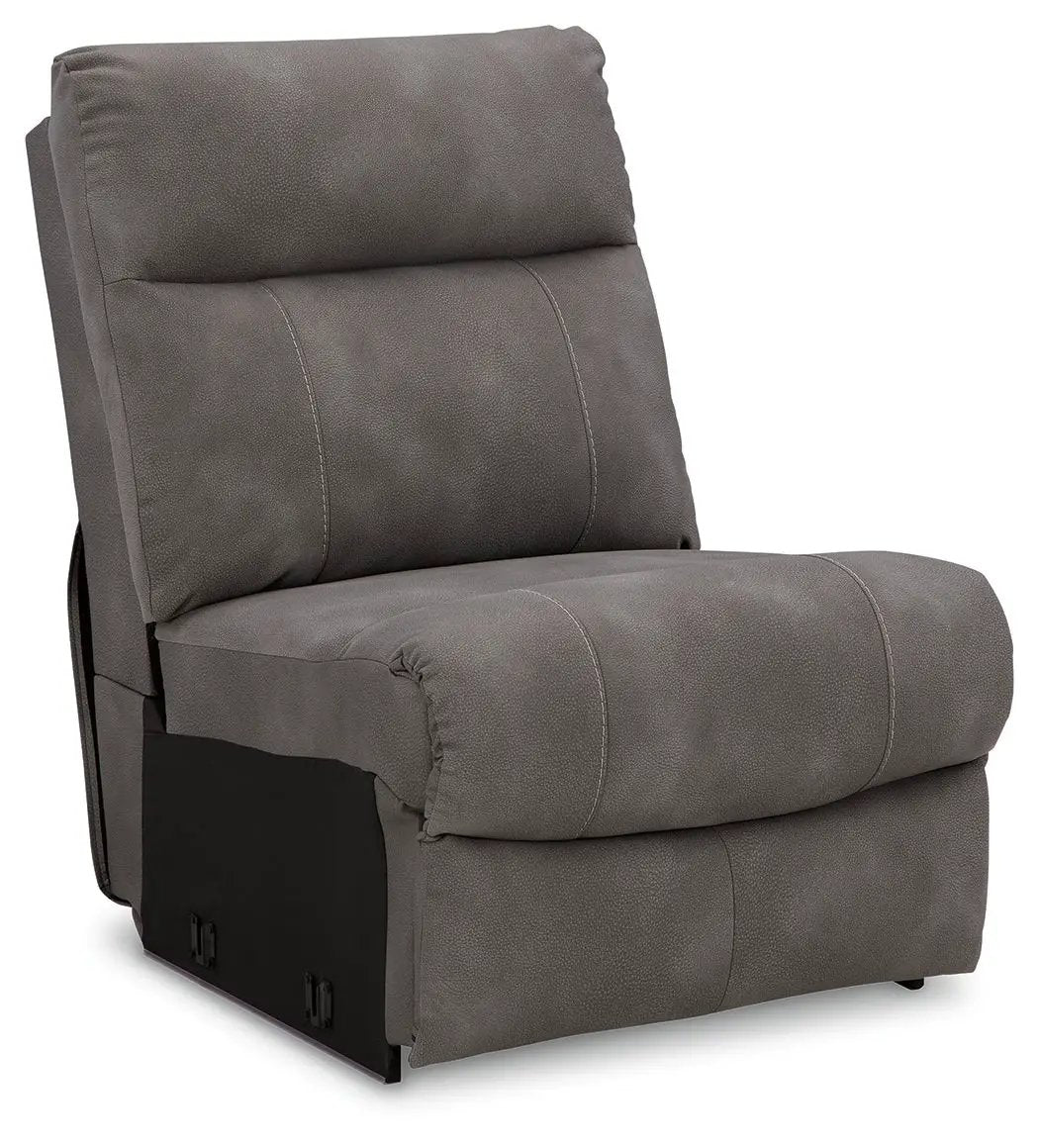 Next-Gen Durapella reclining sectional by Unique Piece Furniture in gray, padded headrest on Tampa Home & Garden Store