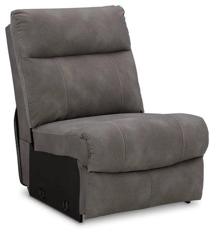 Next-Gen Durapella reclining sectional by Unique Piece Furniture in gray, padded headrest on Tampa Home & Garden Store