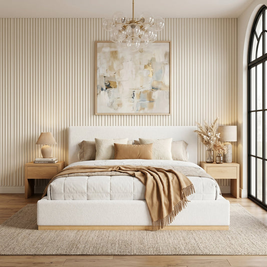 Elegant Upholstered Bed And A Velvet Headboard