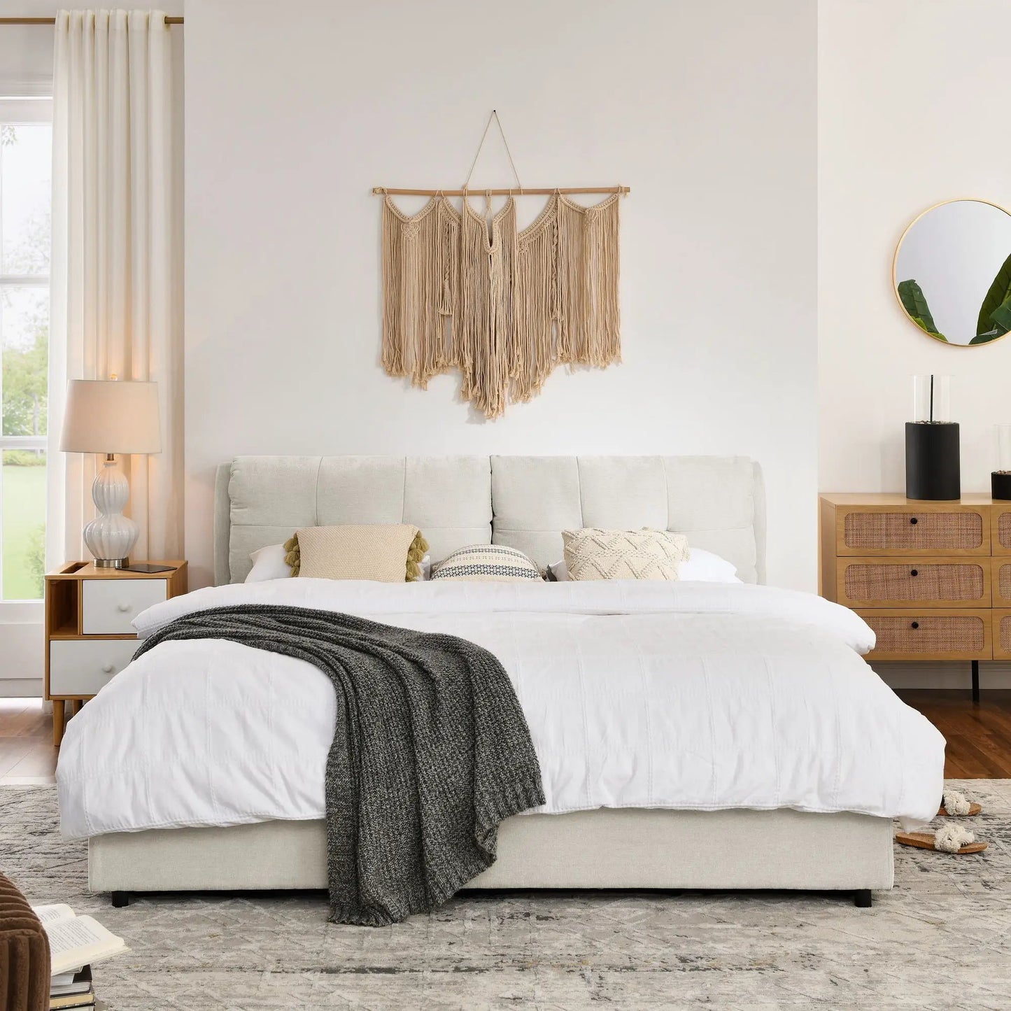 Storage hydraulic platform bed with integrated headboard in gray fabric Unique Piece Furniture on Tampa Home & Garden Store