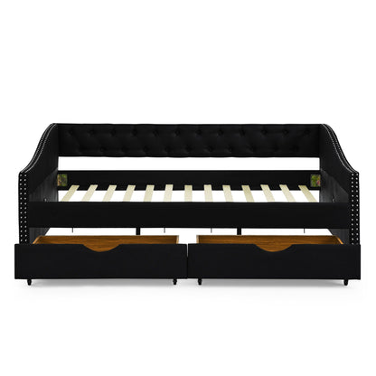 Upholstered Tufted Daybed with Storage Drawers