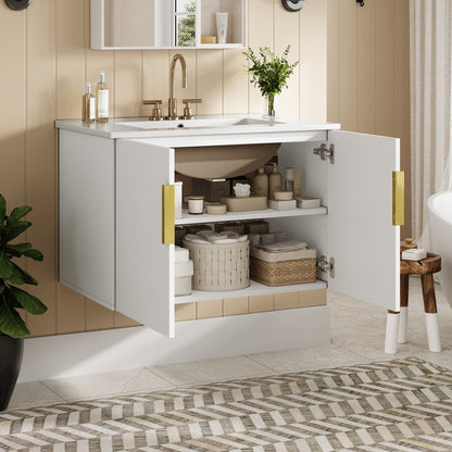 Rectangular Bathroom Vanity with Ceramic Sink