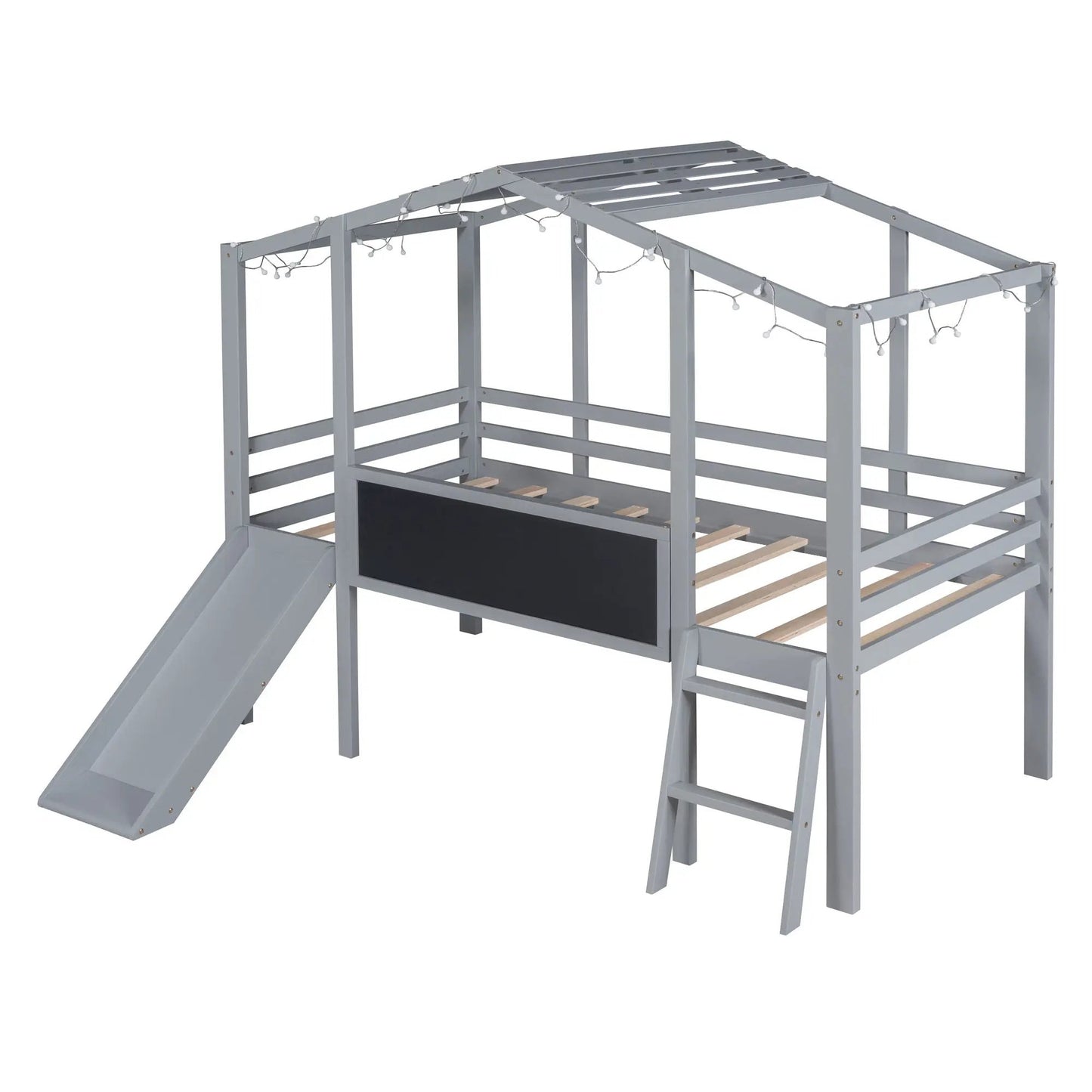 Loft House Bed With Ladder and Slide and Light