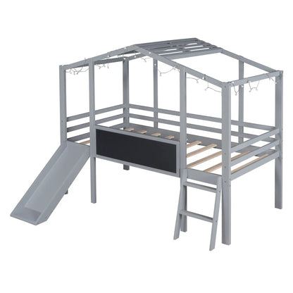 Loft House Bed With Ladder and Slide and Light