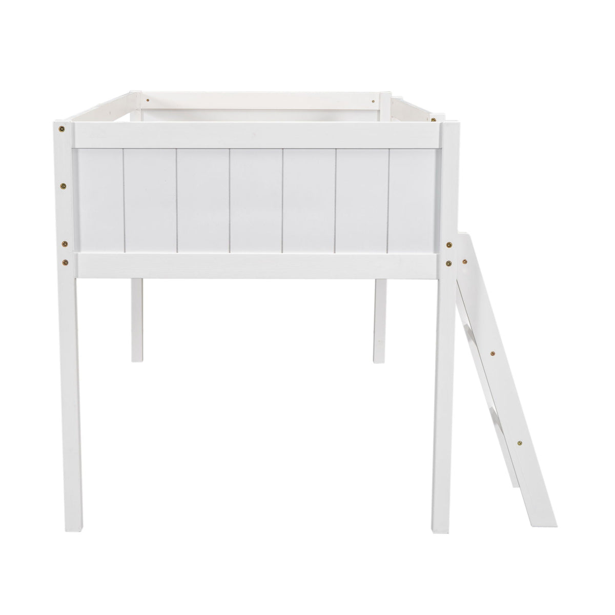 Low Loft Bed with Adjustable Ladder white painted wood frame on Tampa Home & Garden Store