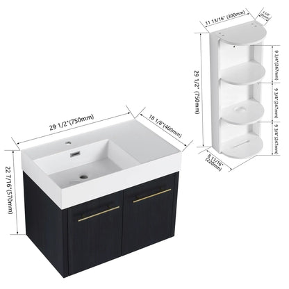 Modern Wall Mounted Vanity Resin Sink and Rack