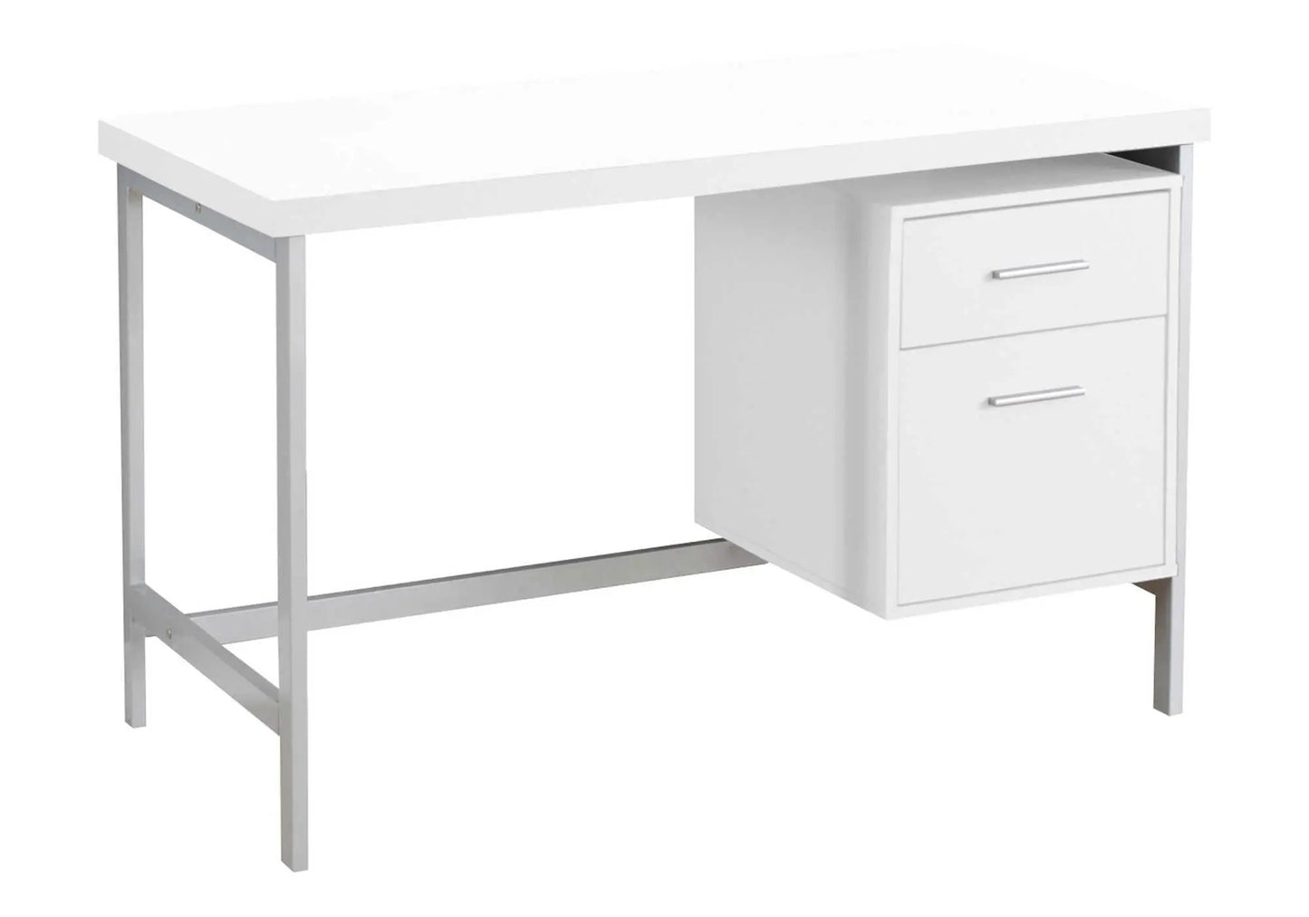 Writing Desk with white top and metal frame, right-side 2-drawer storage unit, modern design on Tampa Home & Garden Store