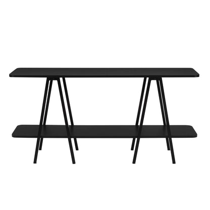 Modern console table with carbon steel legs in black by HouseOfZazla, two-tier design on Tampa Home & Garden Store