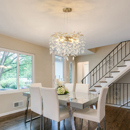 6-Light Chandelier Crystal Ceiling Lamp in Gold Finish by HouseOfZazla with crystal droplets on Tampa Home & Garden Store