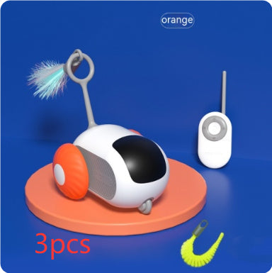 Remote control cat car toy with USB charging, white body, orange wheels, orange brand, 3pcs on Tampa Home & Garden Store