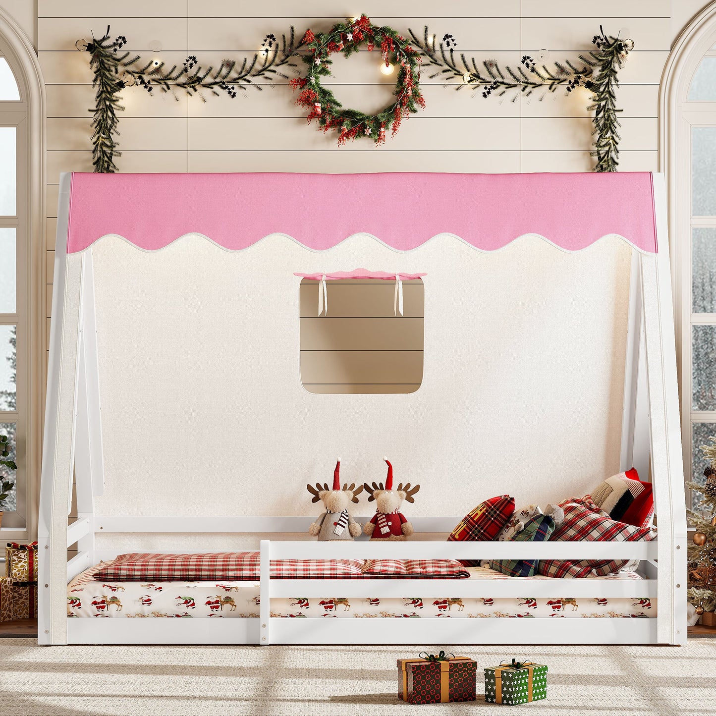 Twin Size House Floor Bed With Tent And Light