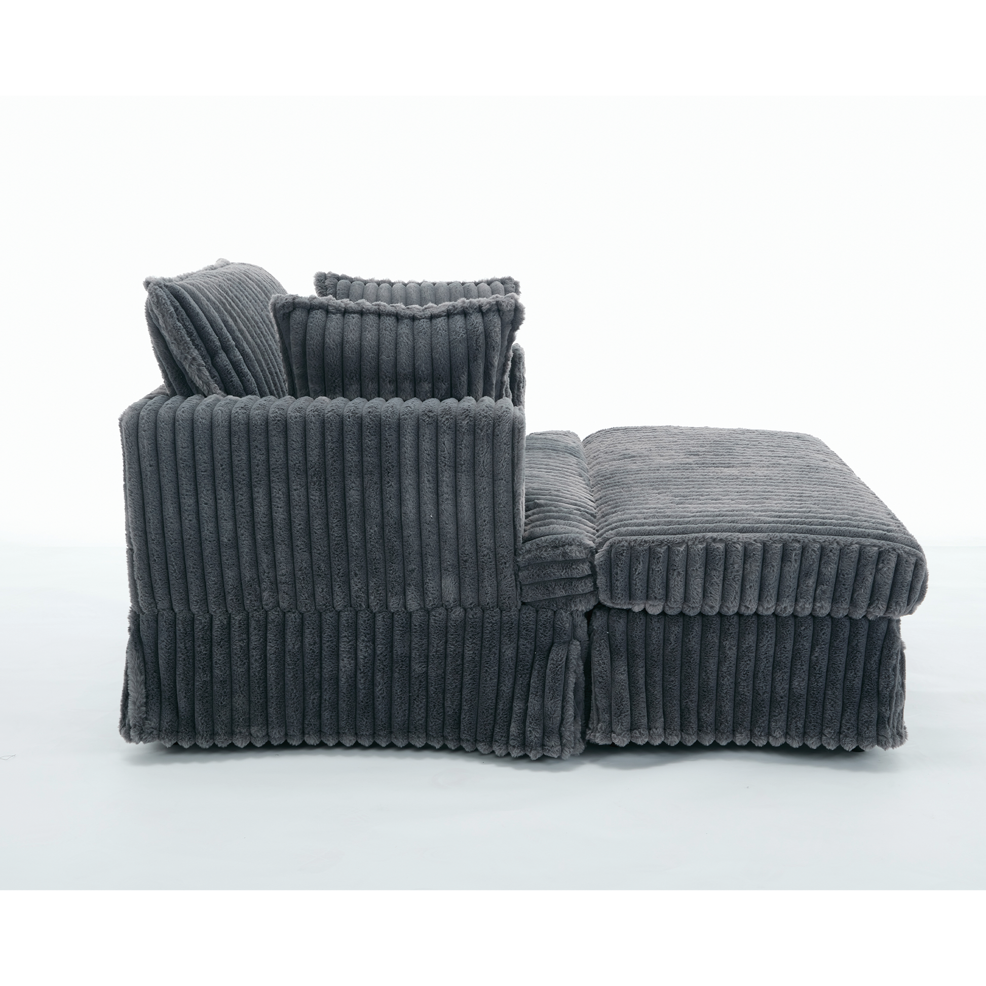 Oversized corduroy chaise lounge with ottoman in dark gray, plush ribbed by HouseOfZazla on Tampa Home & Garden Store