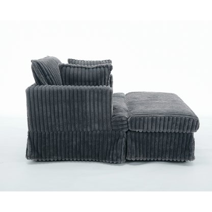 Oversized corduroy chaise lounge with ottoman in dark gray, plush ribbed by HouseOfZazla on Tampa Home & Garden Store