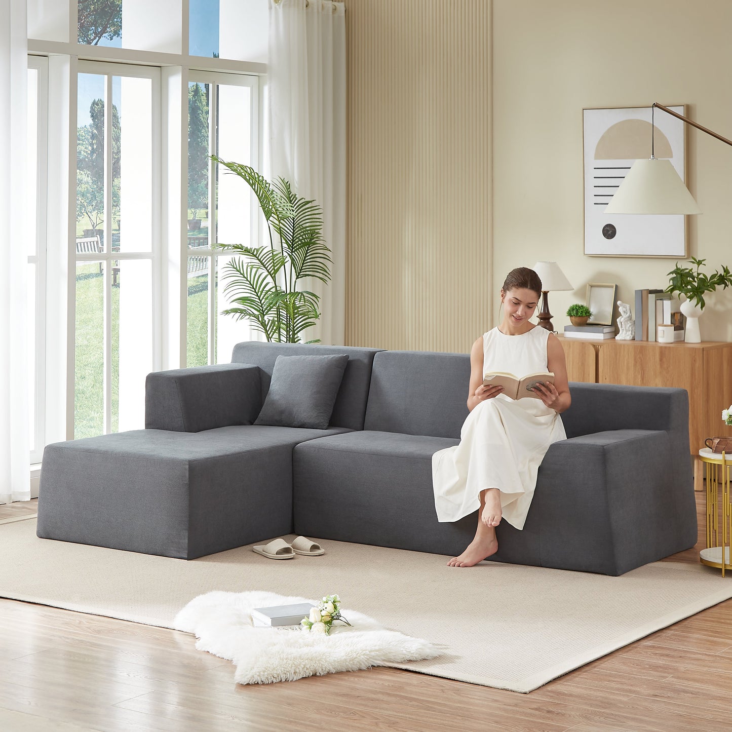 Modern Minimalist Wide Striped Corduroy Sofa