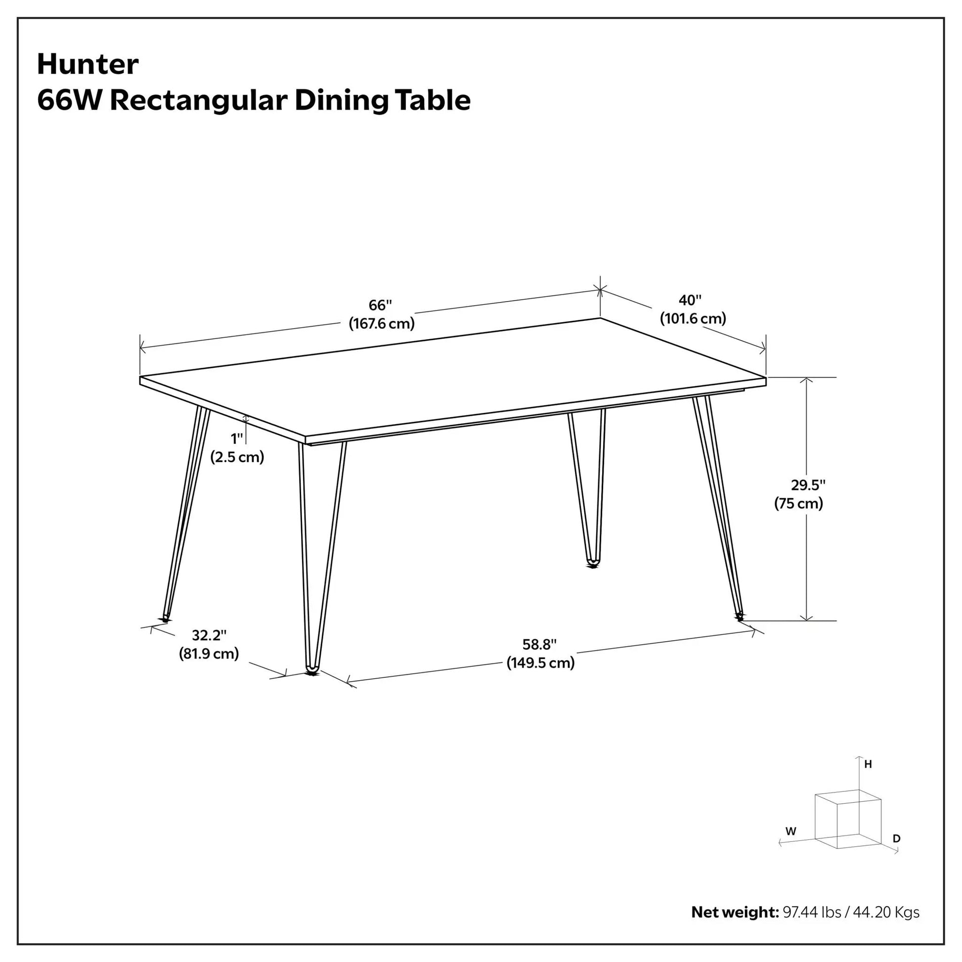 Hunter Handcrafted Dining Table 66W x 40D x 29.5H, angled legs Unique Piece Furniture on Tampa Home & Garden Store