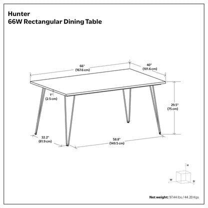 Hunter Handcrafted Dining Table 66W x 40D x 29.5H, angled legs Unique Piece Furniture on Tampa Home & Garden Store