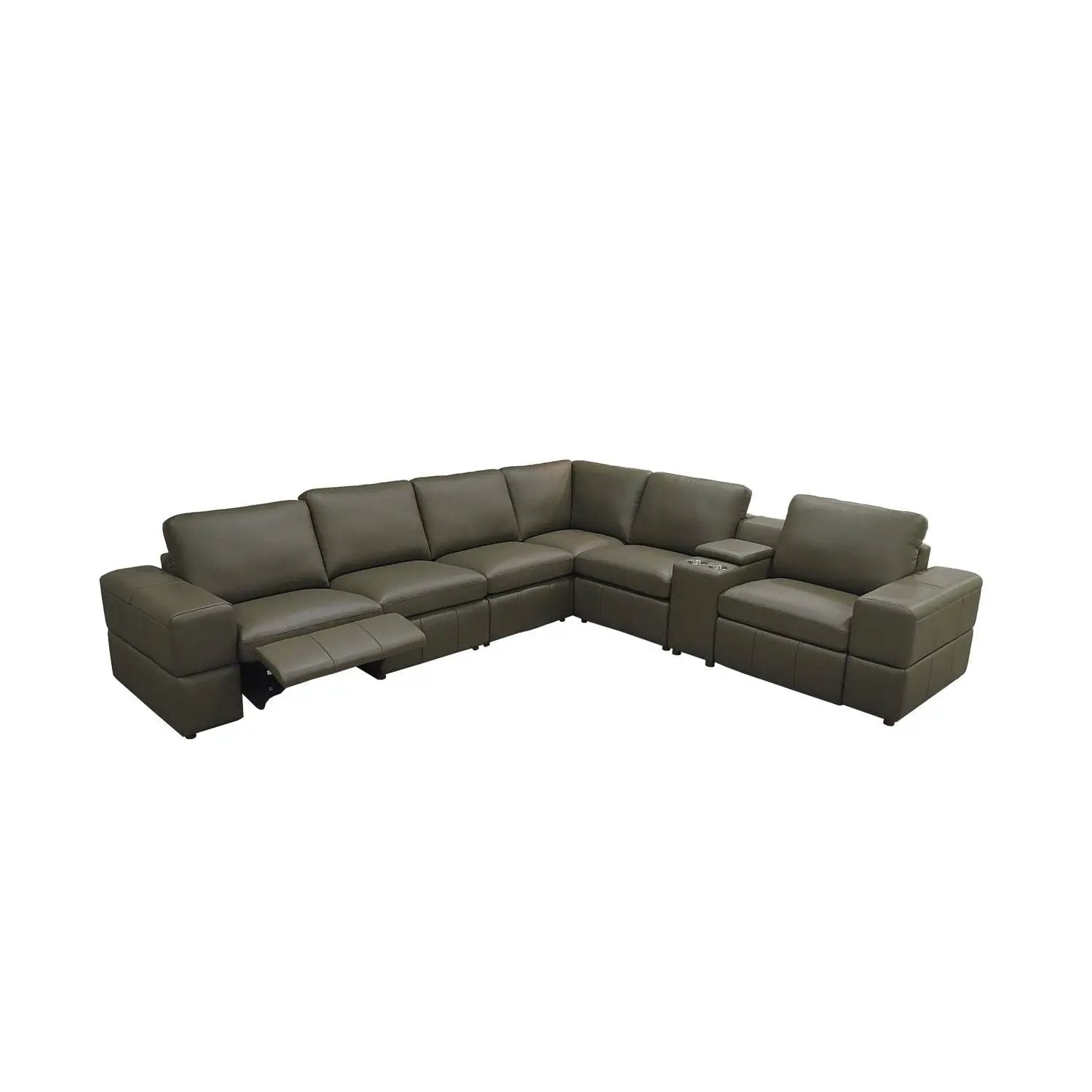 Upholstered large-armed sectional with recliner seats leather on Tampa Home & Garden Store