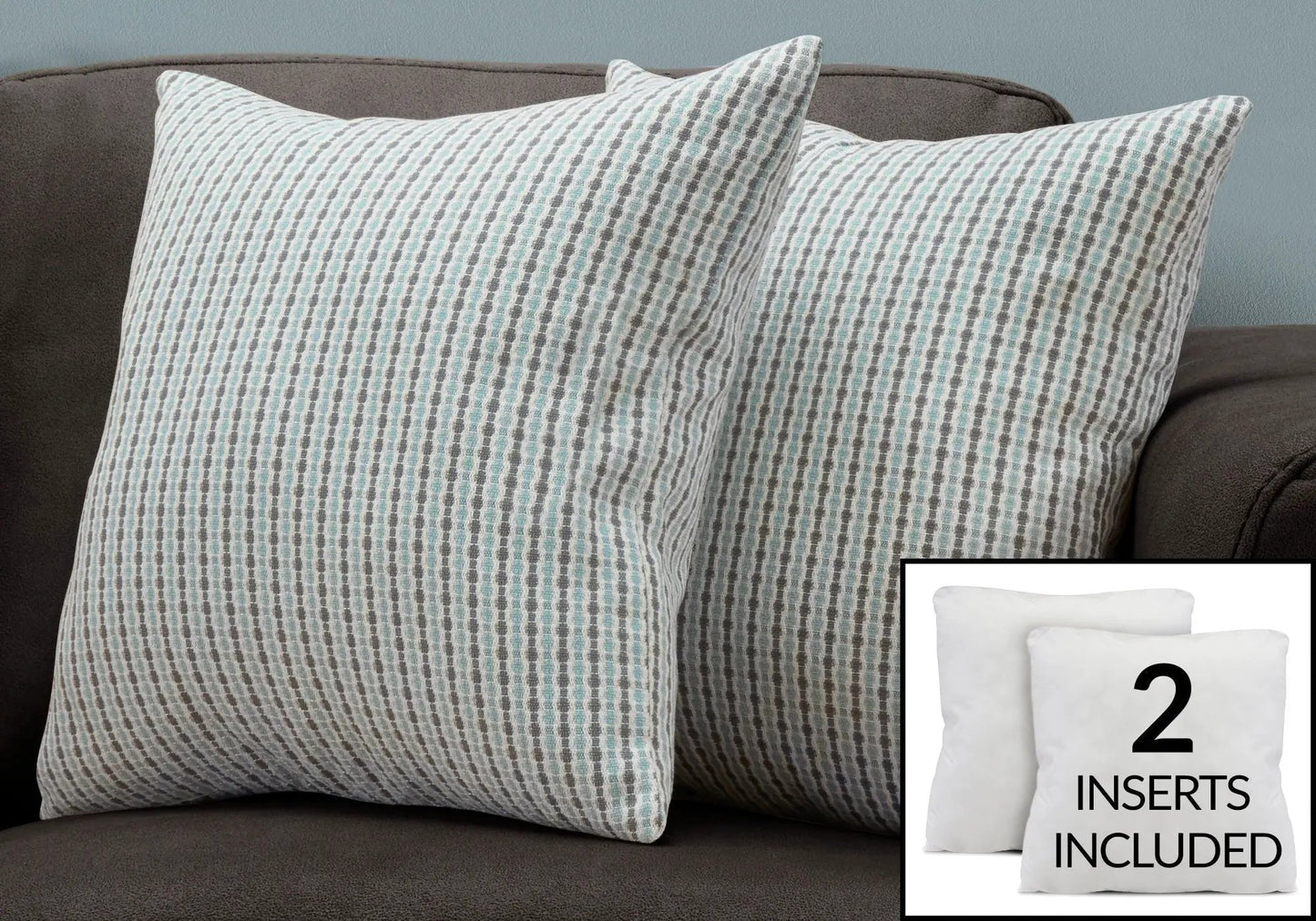 Two square throw pillows with striped fabric; insert included, hypoallergenic on Tampa Home & Garden Store