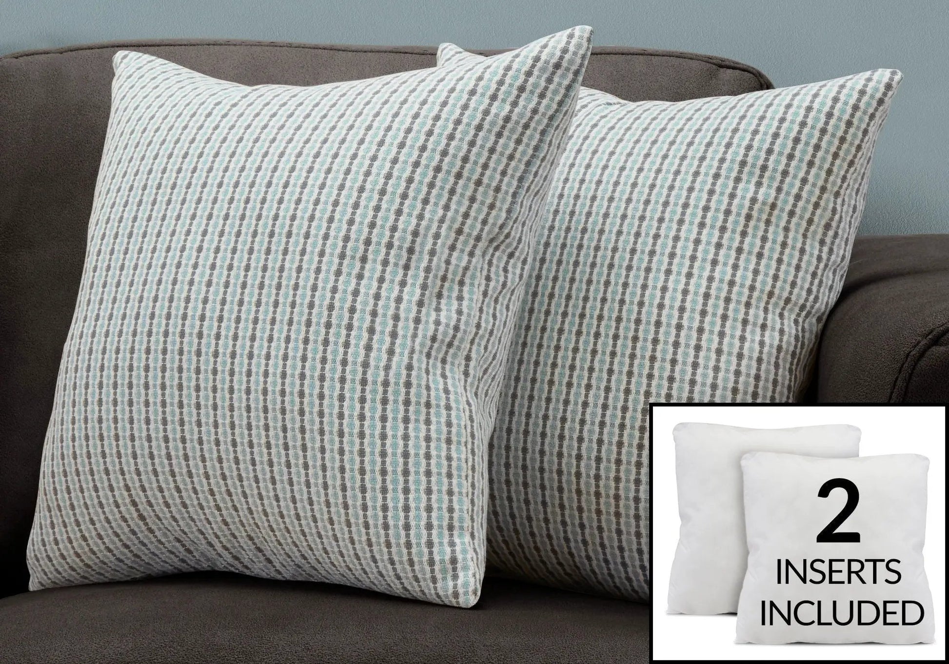 Two square throw pillows with striped fabric; insert included, hypoallergenic on Tampa Home & Garden Store
