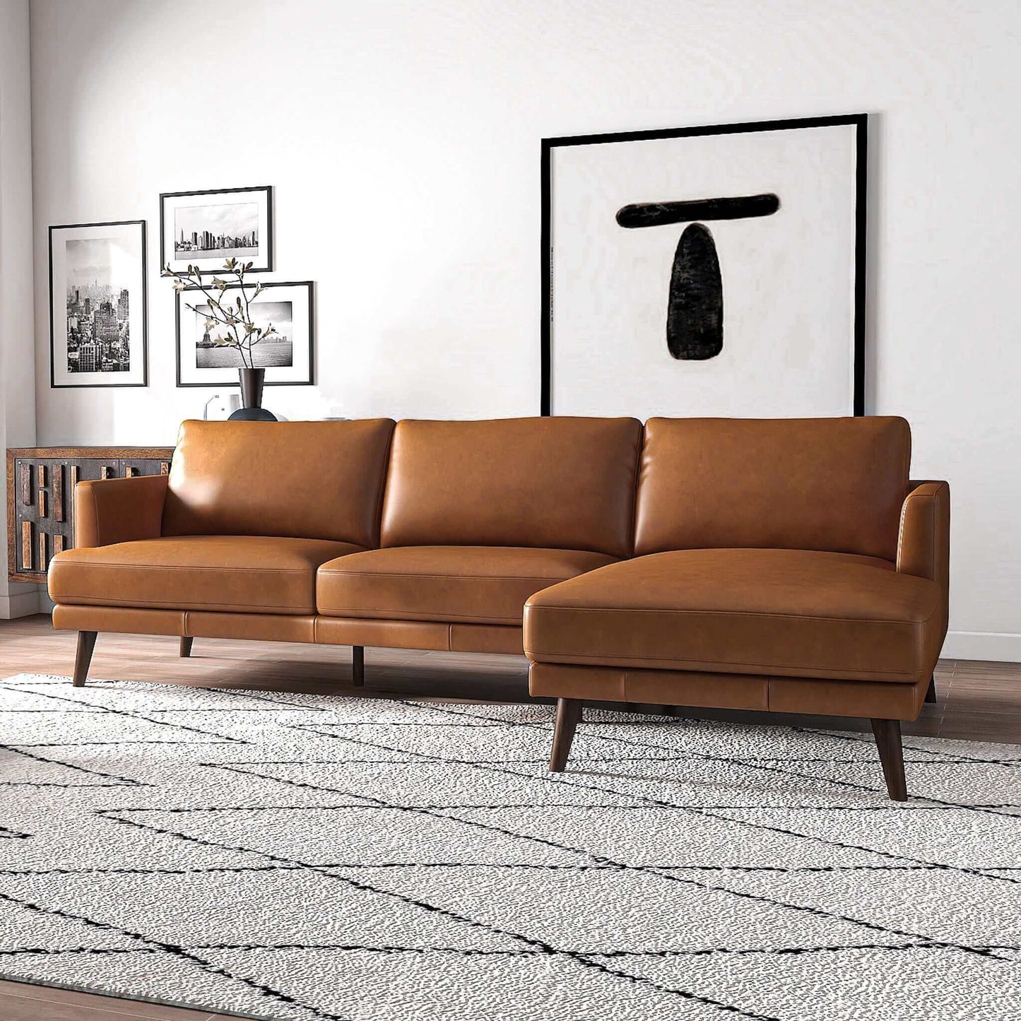 Lore L-shaped sectional sofa in tan leather by HouseOfZazla on Tampa Home & Garden Store