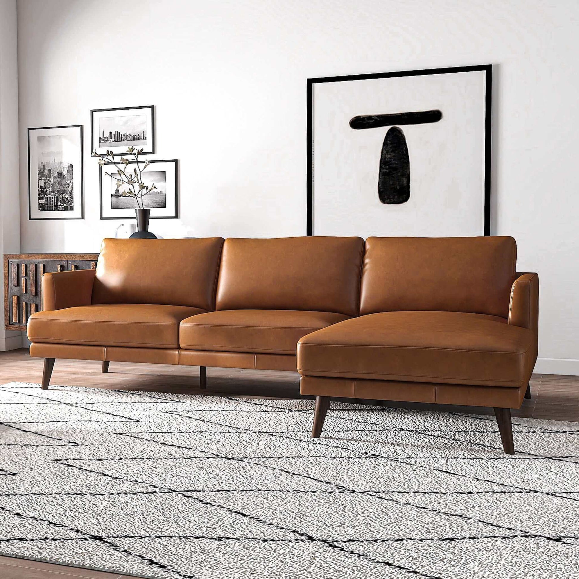 Lore L-shaped sectional sofa in tan leather by HouseOfZazla on Tampa Home & Garden Store