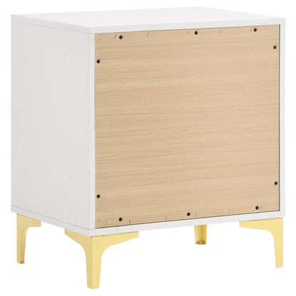 James Bedroom Set by HouseOfZazla, white frame with natural wood drawer fronts and gold legs on Tampa Home & Garden Store