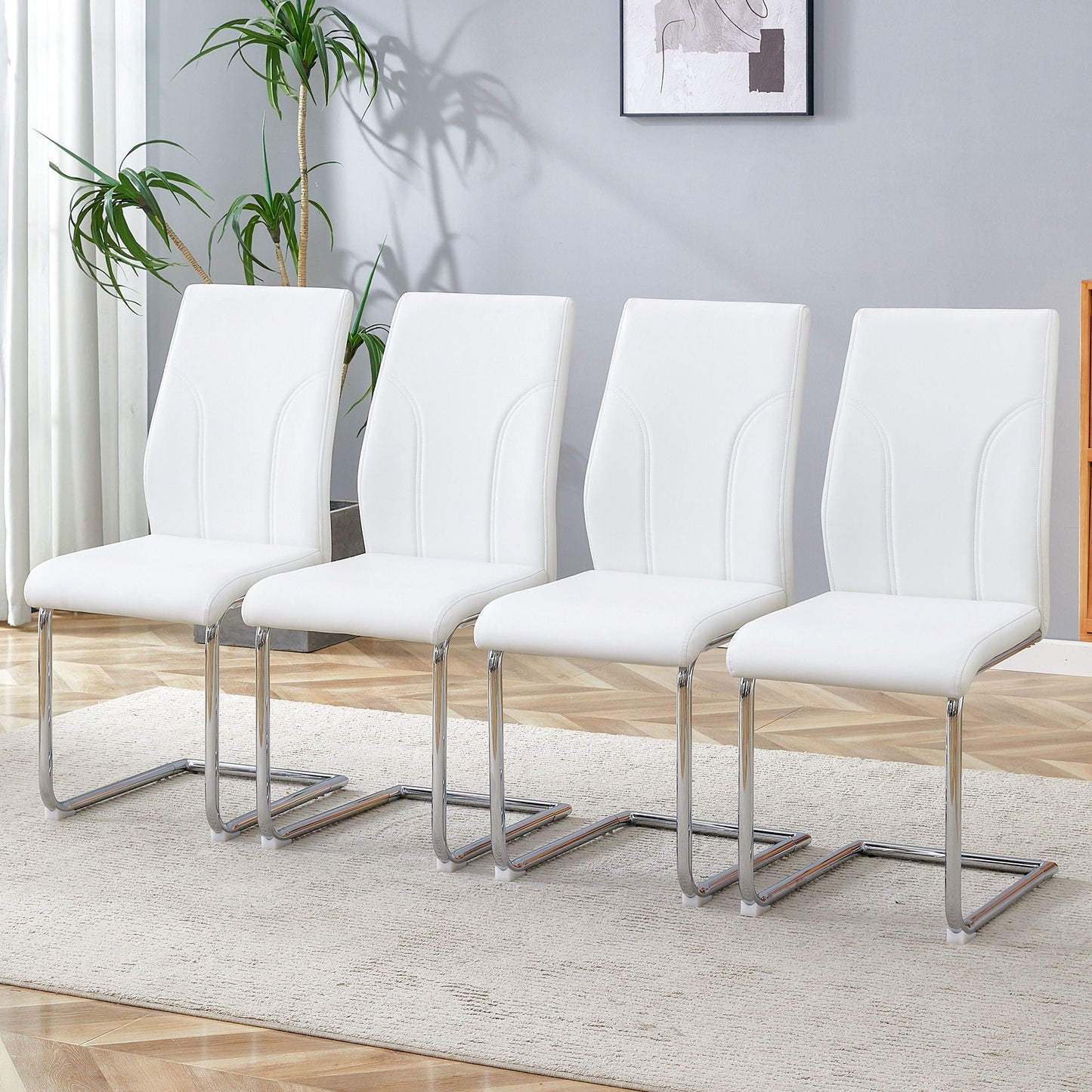 HouseOfZazla modern dining chairs with high back, white faux-leather upholstery, chrome legs on Tampa Home & Garden Store