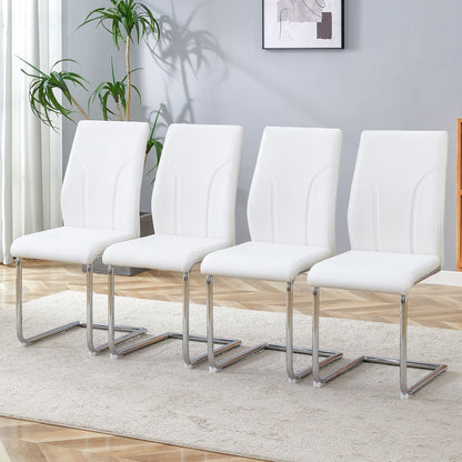HouseOfZazla modern dining chairs with high back, white faux-leather upholstery, chrome legs on Tampa Home & Garden Store