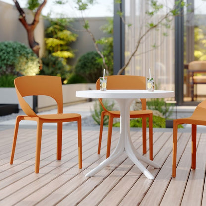 Modern 4-Piece Outdoor Set with orange stain-resistant chairs and white table by HouseOfZazla on Tampa Home & Garden Store