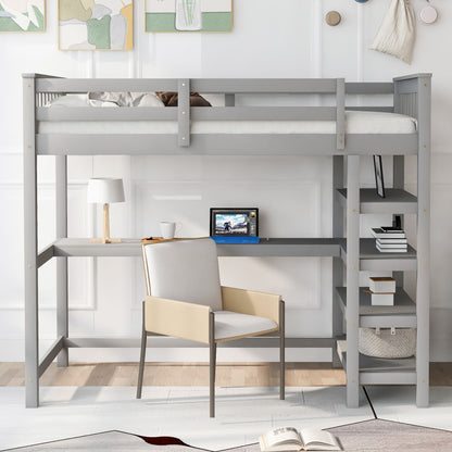 Loft bed with storage shelves and under-bed desk in gray by HouseOfZazla on Tampa Home & Garden Store