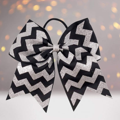 Hair bow set of two glitter chevron grosgrain bows in black and silver on Tampa Home & Garden Store