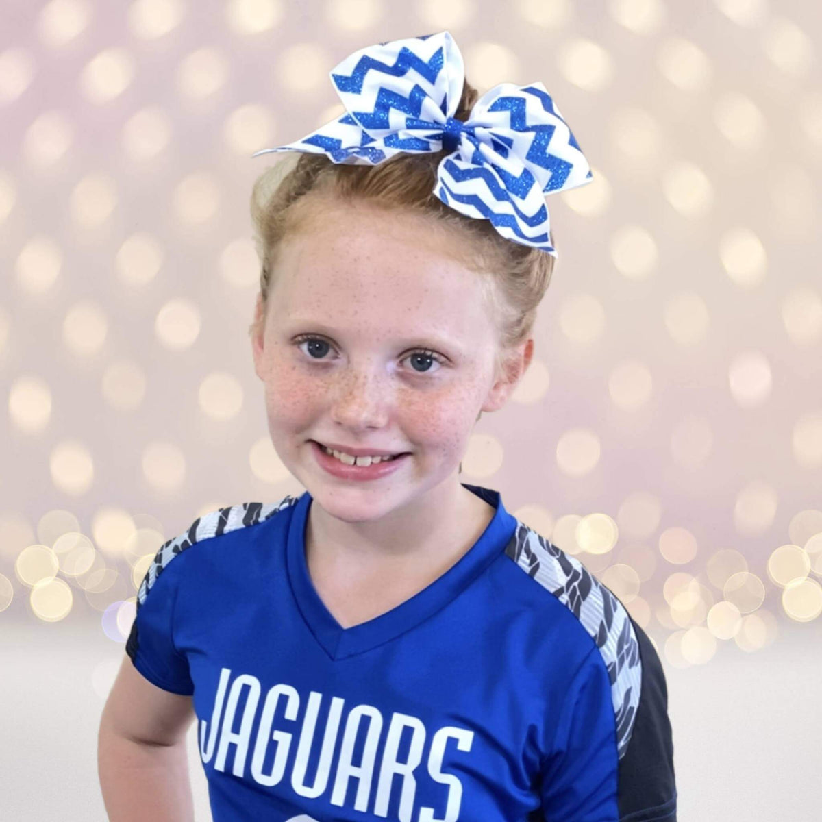 Hair bow 6.5in blue white glitter chevron grosgrain Cheer Bow Chicky Chicky Bling Bling on Tampa Home & Garden Store