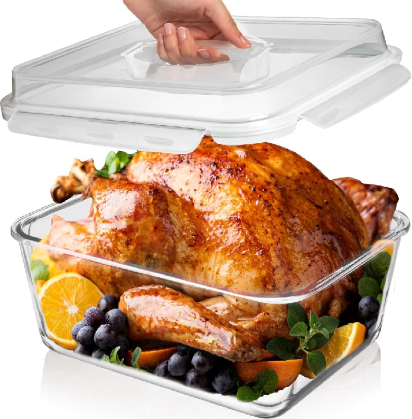 6500 ML / 220 Oz / 28 Cup LARGE Glass Food Storage Container with Airtight Locking Lid. Ideal Storing Food, Vegetables, Fruits. Baking Casserole, Lasagna, Roasting Turkey, Chicken BPA Free Oven Safe - Tampa Home & Garden Store