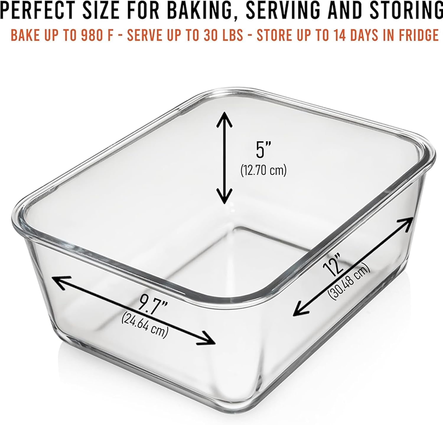 6500 ML / 220 Oz / 28 Cup LARGE Glass Food Storage Container with Airtight Locking Lid. Ideal Storing Food, Vegetables, Fruits. Baking Casserole, Lasagna, Roasting Turkey, Chicken BPA Free Oven Safe - Tampa Home & Garden Store