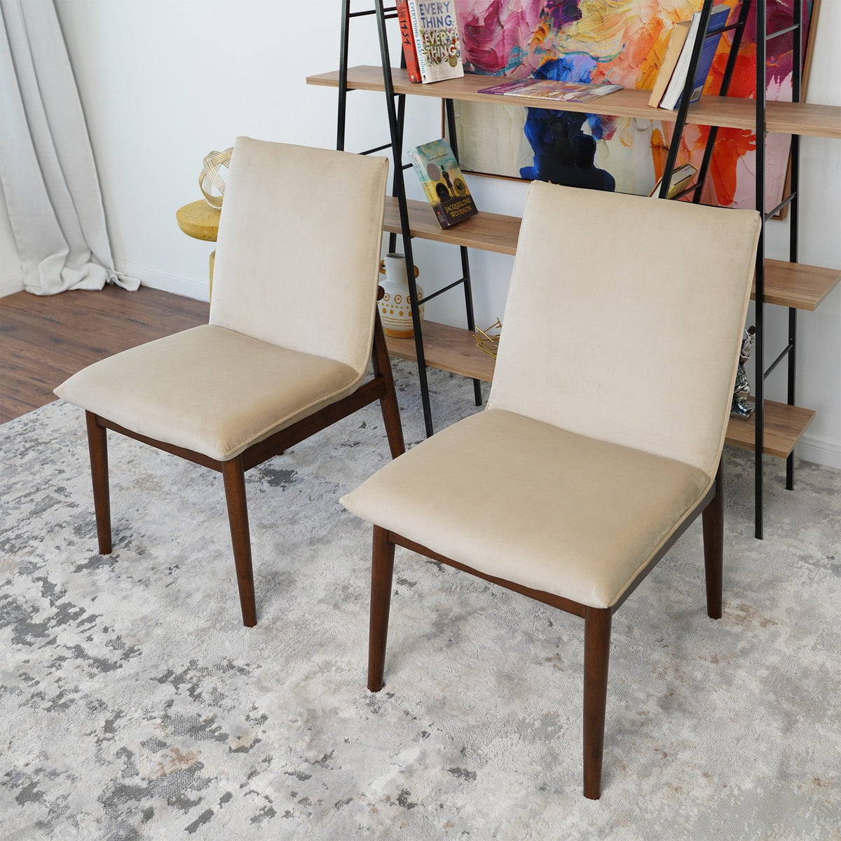 Monza Contemporary Dining Chair Set beige upholstered chairs with solid wood legs, 2-pack on Tampa Home & Garden Store